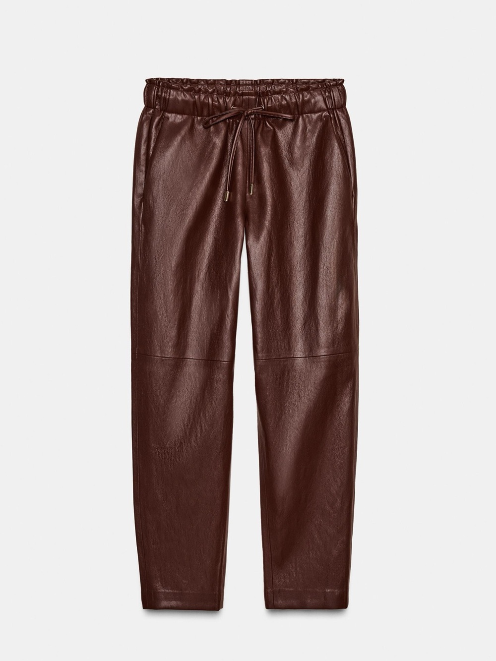 ZARA Maroon Burgundy Faux Leather Elastic Waist Pants Size XS